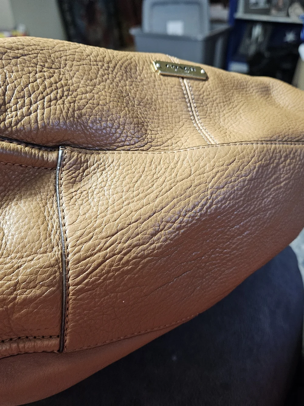 Coach Pebbled Leather Shoulder Bag in Cognac Brown with Brass Hardware - Picture 12 of 15